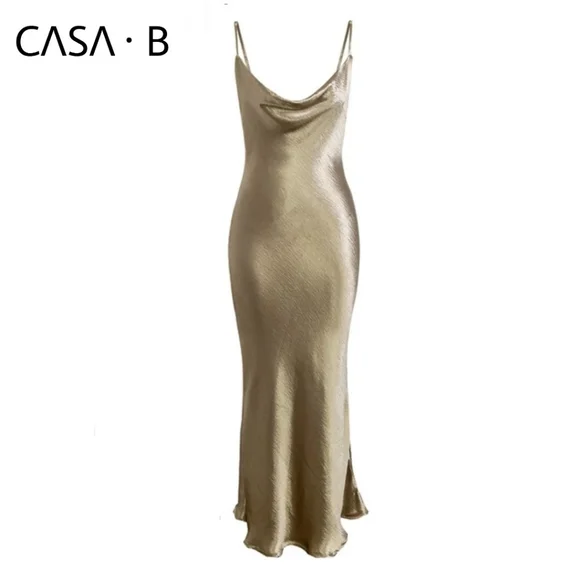5⭐️CASA B | Adrienne Satin Slip Dress in Champagne gold - Picture 1 of 11